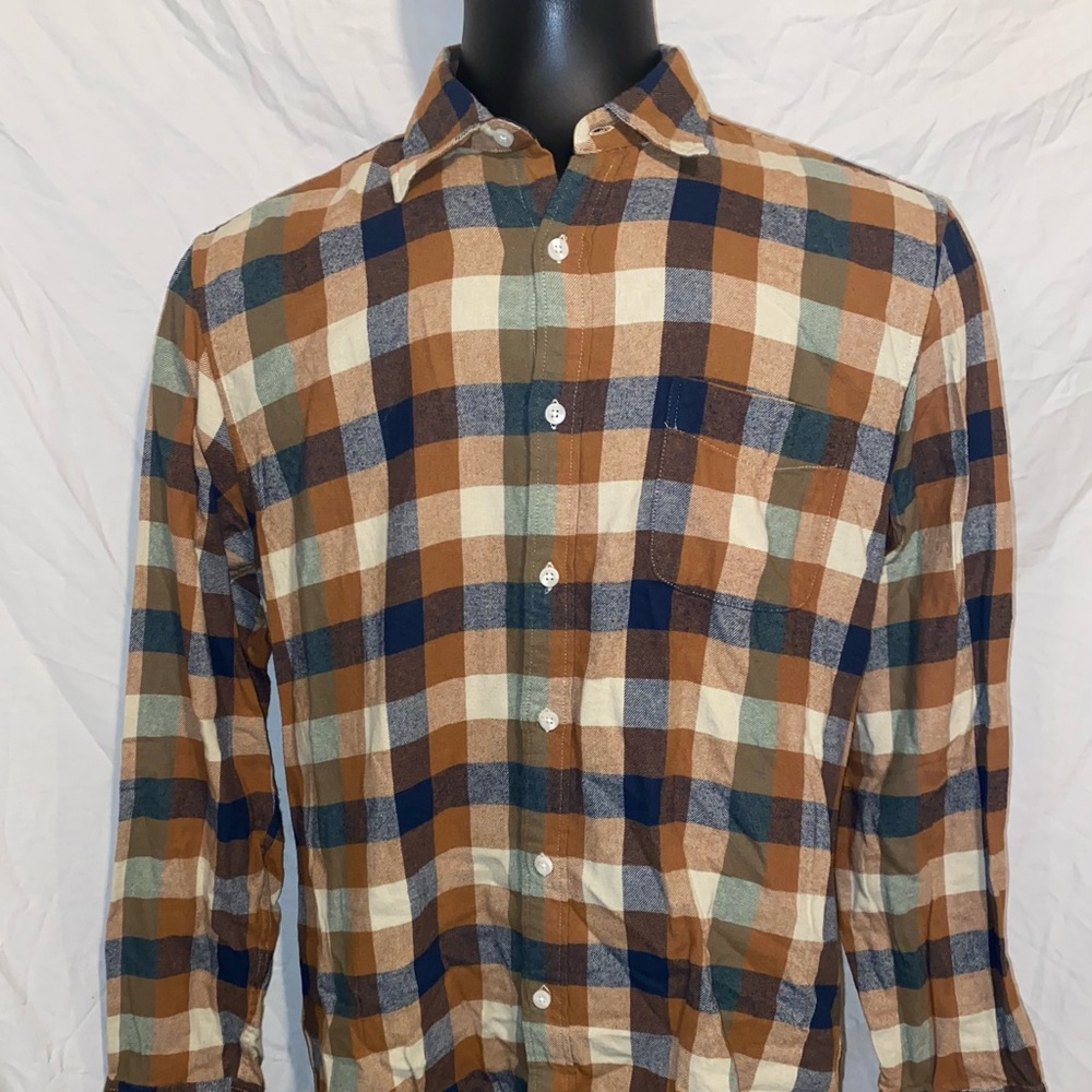 J.Crew Plaid 100% Cotton Brown Long Sleeve Shirt Size Large